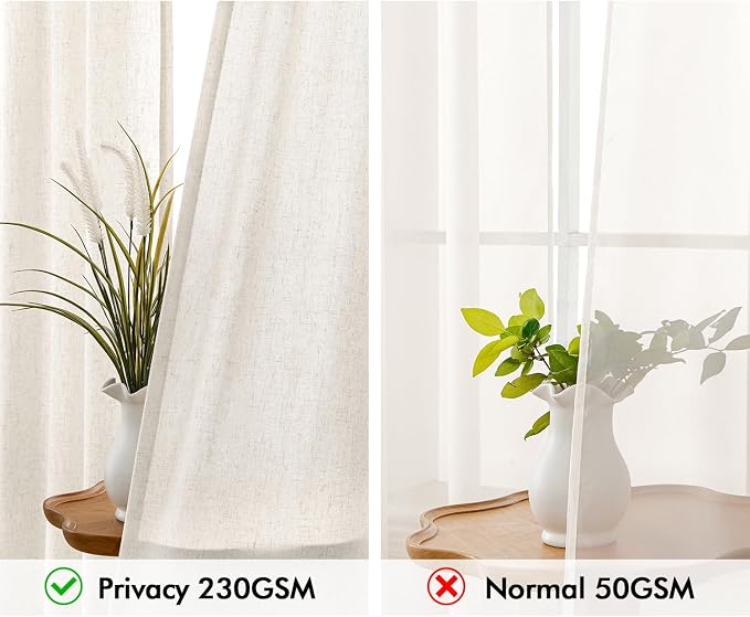 MIULEE Non-See-Through Privacy Linen Curtains 2 Panels, Light Filtering Window Curtains Farnhouse Textured Back Tab Semi Sheer Drapes for Bedroom Living Room, 52 x 54 Inches Long, Natural White