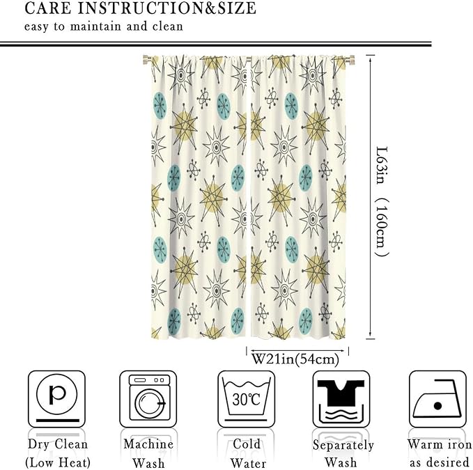 JESTRONRY Mid Century Modern Curtains. Retro 1950s Vintage Style Atomic Background Home Fabric Living Room Bedroom Kitchen Bathroom Decor 42x63in