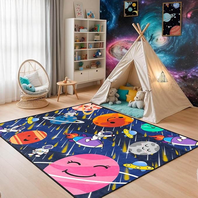 BATATADOCE Galaxy Area Rug - Space Rug for Boys Room Planet Themed Carpey Outer Space Mat for Boys Bedroom Classroom Decor,2'5''×4'