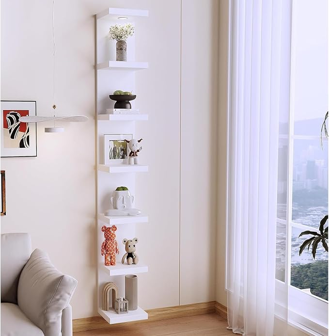 LitaEther Versatile 7 Tier Wall Shelf Unit,White Lack Wall Shelf,Display Floating Shelf with LED Remote Control Light