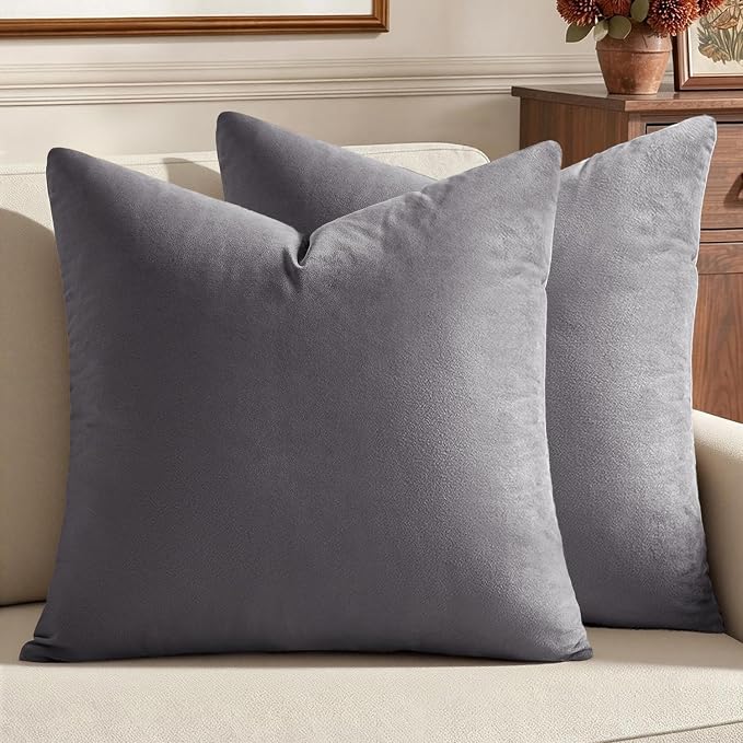 MIULEE Pack of 2 Velvet Pillow Covers Decorative Square Pillowcase Soft Solid Cushion Case for Sofa Bedroom Car 20 x 20 Inch Medium Gray