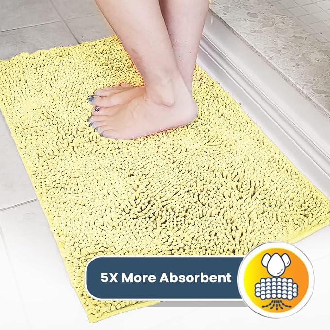 Muddy Mat® | Super Water Absorbent Door Mat Indoor, Microfiber Quick Dry Chenille Entryway Rug, Slip Resistant Front Door Mat, Indoor Mats for Entryway, Machine Washable Pet Rug, Yellow 30" x 60"