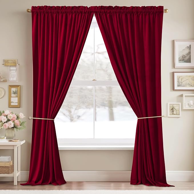 StangH Red Thermal Insulated Curtains for Living Room, W42 x L96, 2 Panels | 300GSM Rich Velvet, Christmas Holiday Gifts, Thermal Insulated, Privacy Protect, Noise Reducing, Theater Backdrops, Hallway