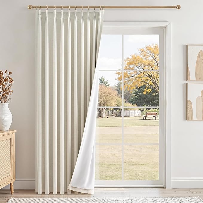 96 inch Long Natural Pinch Pleated 100% Blackout Curtains,Luxury Linen Curtains with Hooks for Patio Large Window Living Room Track System for Bedroomm,Thermal Insulated Drapes 1 Panel 60"Wx96"L