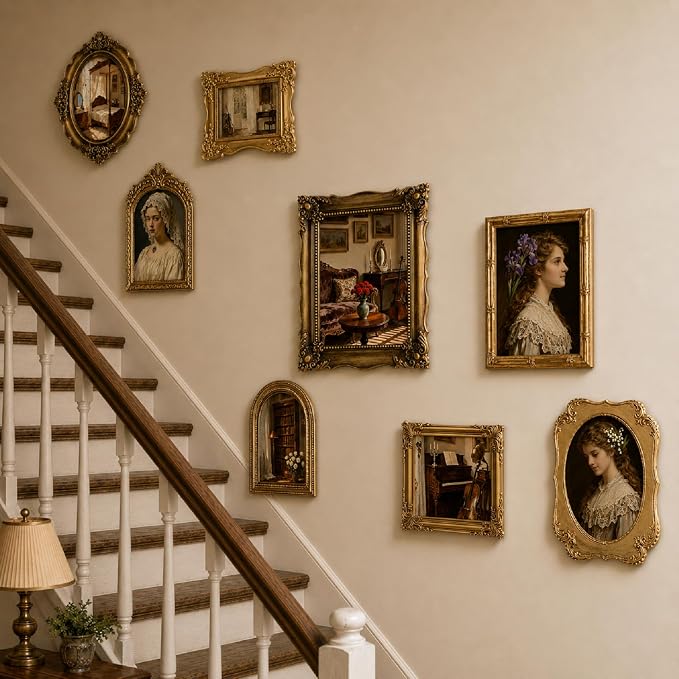 8 Pcs Vintage Picture Frames Set for Gallery Wall, Antique Gold Resin Photo Frames Collage Assorted Sizes 8x10, 5x7 & 4x6, Ornate Victorian French Country Decor for Wall Mount & Tabletop Display
