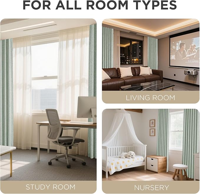 Joydeco Blackout Curtains for Bedroom - 100% Light Blocking 2 Panels Sage Green Drapes 42" W x 90" L, Thermal Insulated Room Darkening Curtains, Linen Textured for Living Room, Rod Pocket & Back Tabs