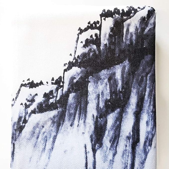 Ofat Home Chinese Ink Landscape Noren Curtain 33.5" x 59" | Mountain and plum blossom oriental ink painting, zen style fabric hanging curtain for doorway or wall decor