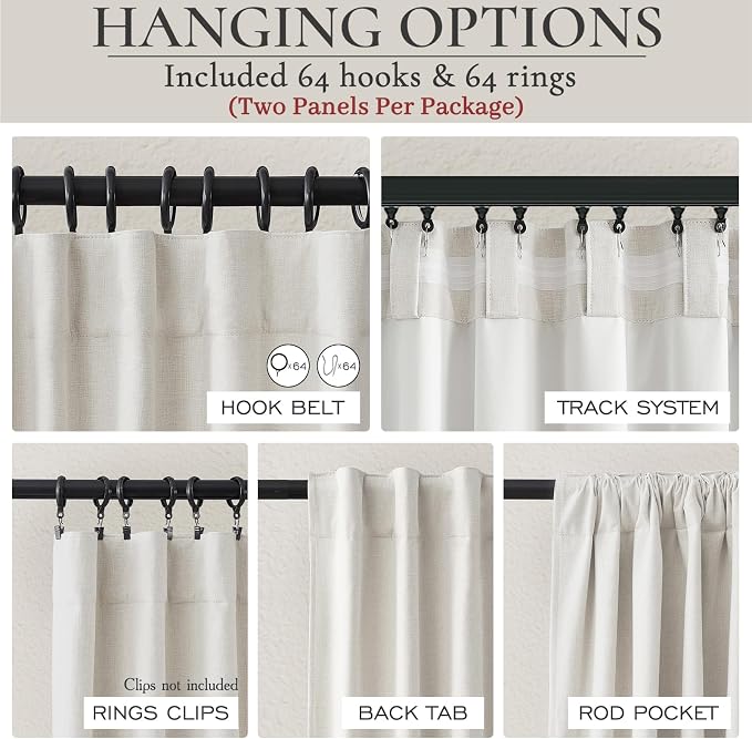 Blackout Curtains 100 Inches Extra Wide Birch Linen Curtains 84 Inch Length for Living Room,Pleated Farmhouse Bedroom Thermal Drapes for Winter Thick Large Window Energy Efficient 100"W x 84"L 2Panels
