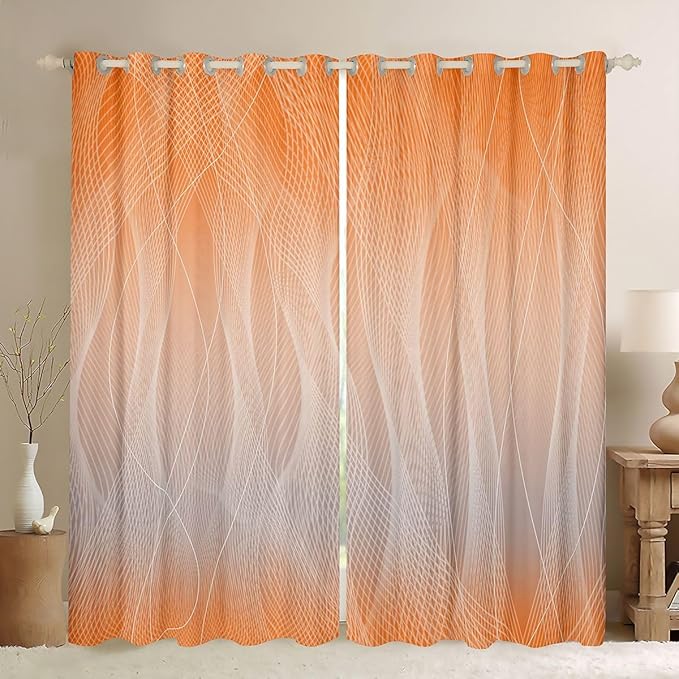 jejeloiu Orange Darkening Drapes Kids Ombre Grey Strip Lines Curtains for Bedroom Living Room Gradient Style Blackout Curtains for Women Men Lightweight Abstract Window Treatments