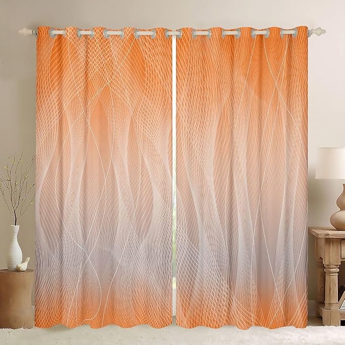 jejeloiu Orange Darkening Drapes Kids Ombre Grey Strip Lines Curtains for Bedroom Living Room Gradient Style Blackout Curtains for Women Men Lightweight Abstract Window Treatments