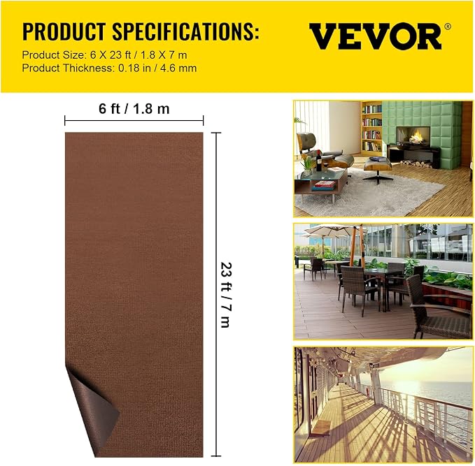 Happybuy 6 ft x 23 ft Deep Brown Marine Carpet for Boats Waterproof - 0.18" Thick Indoor Outdoor Rug Carpet Roll for Home Patio Porch Deck