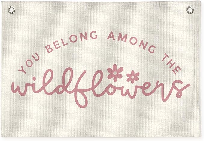 Wildflower Nursery Decor, Pink Floral Wall Art Vintage Nursery Wildflower Banner, Baby Girl Nursery Decor - 20x30 Inch