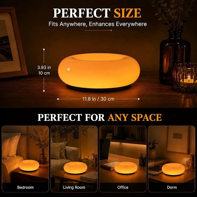 Bofea-Modern Orange Donut Lamp,Plug-in Bedside Lamp Or Plug-in Wall Sconces,Mid Century Modern Decor Wall Mount Lamps,Creative Orange Light for Living Room,Reading Room,Hallway Ambient Lighting | Orange Glass Donut Lamp,Stepless Dimming,Warm Ambient Li...