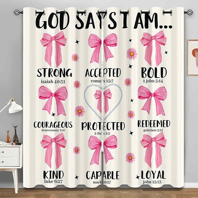 LUVIVIHOME Pink Bow Curtains, Cute Preppy Coquette Blackout Curtains for Girls Bedroom Living Room, Aesthetic Floral Bowknot Girly Room Decor, Inspirational Gifts for Women, 2 Panel Sets, 42x84 Inch