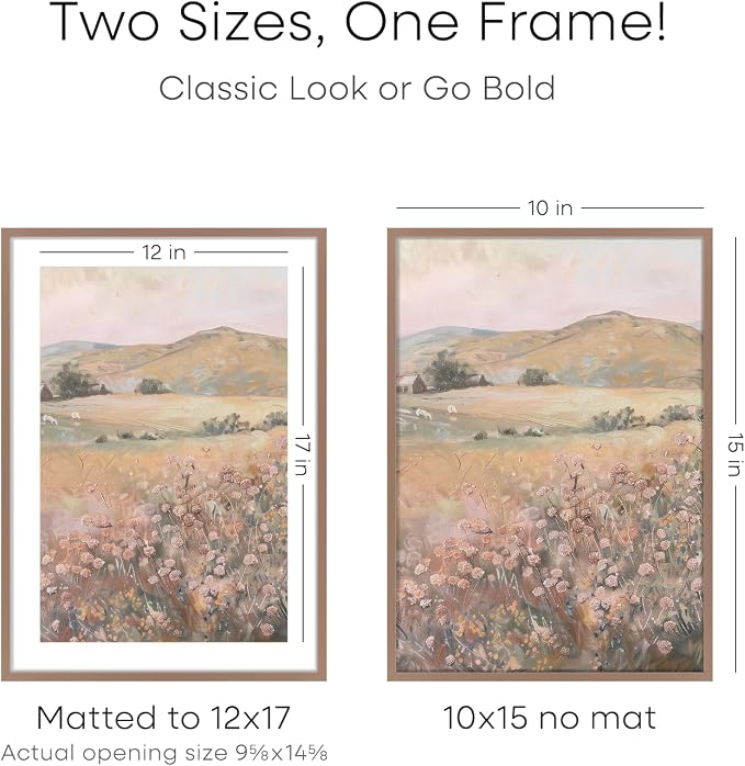 Homeforia 12x17 Picture Frame Mocha, High End Metal 12x17 Poster Frames with Mat 10x15 for Photo, 12 x 17 Mocha Frame Matted to 10 x 15 inch Print, 17x12 Thin Frame, Tempered Glass, Wall Kit, Set of 1