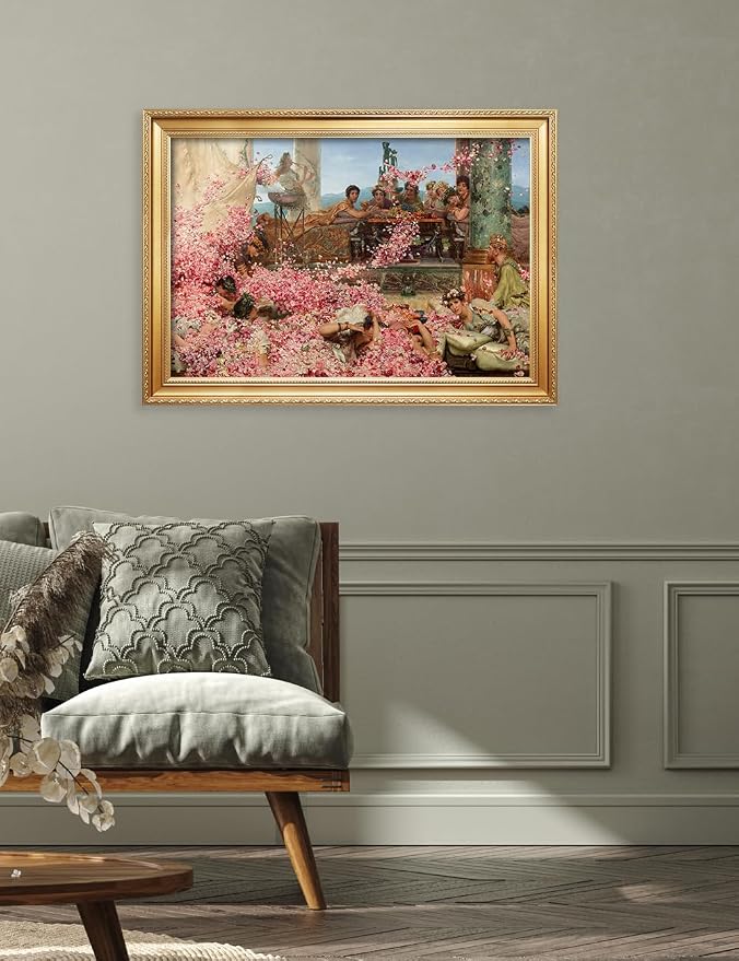 DECORARTS - The Roses of Heliogabalus by Lawrence Alma Tadema Giclee Canvas Reproduction with Gold Solid Wood Frame Wall Art for Home or Office Decor Framed Size 34.75 x 24.75in Made in USA