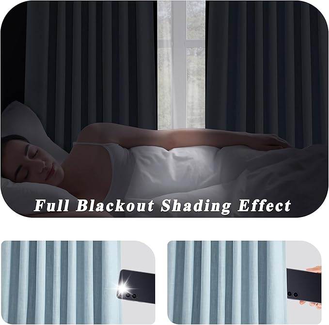 Central Park Dusty Blue Pinch Pleat Full Blackout Curtain Panel 112 Inches Long Thermal Insulated Drapery with Blackout Liner for Farmhouse Bedroom Window Treatment Sets with Hooks, 60"x112"x1