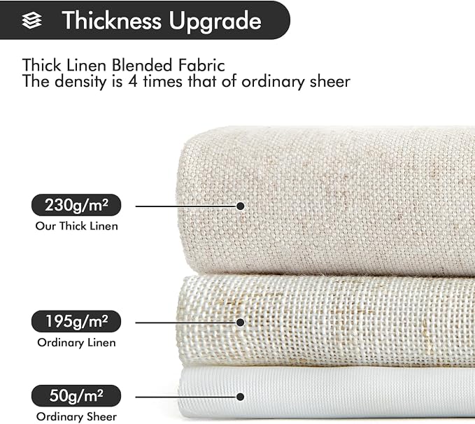 MIULEE Non-See-Through Privacy Linen Curtains 2 Panels, Light Filtering Window Curtains Farmhouse Textured Back Tab Semi Sheer Drapes for Bedroom Living Room, 52 x 100 Inches Long, Natural White