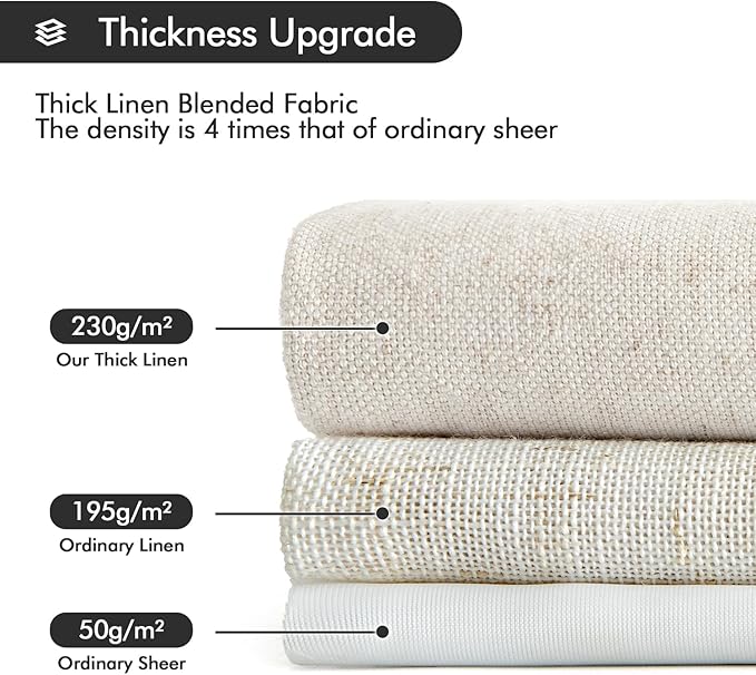 MIULEE Non-See-Through Privacy Linen Curtains 2 Panels, Light Filtering Window Curtains Farnhouse Textured Back Tab Semi Sheer Drapes for Bedroom Living Room, 52 x 98 Inches Long, Natural White