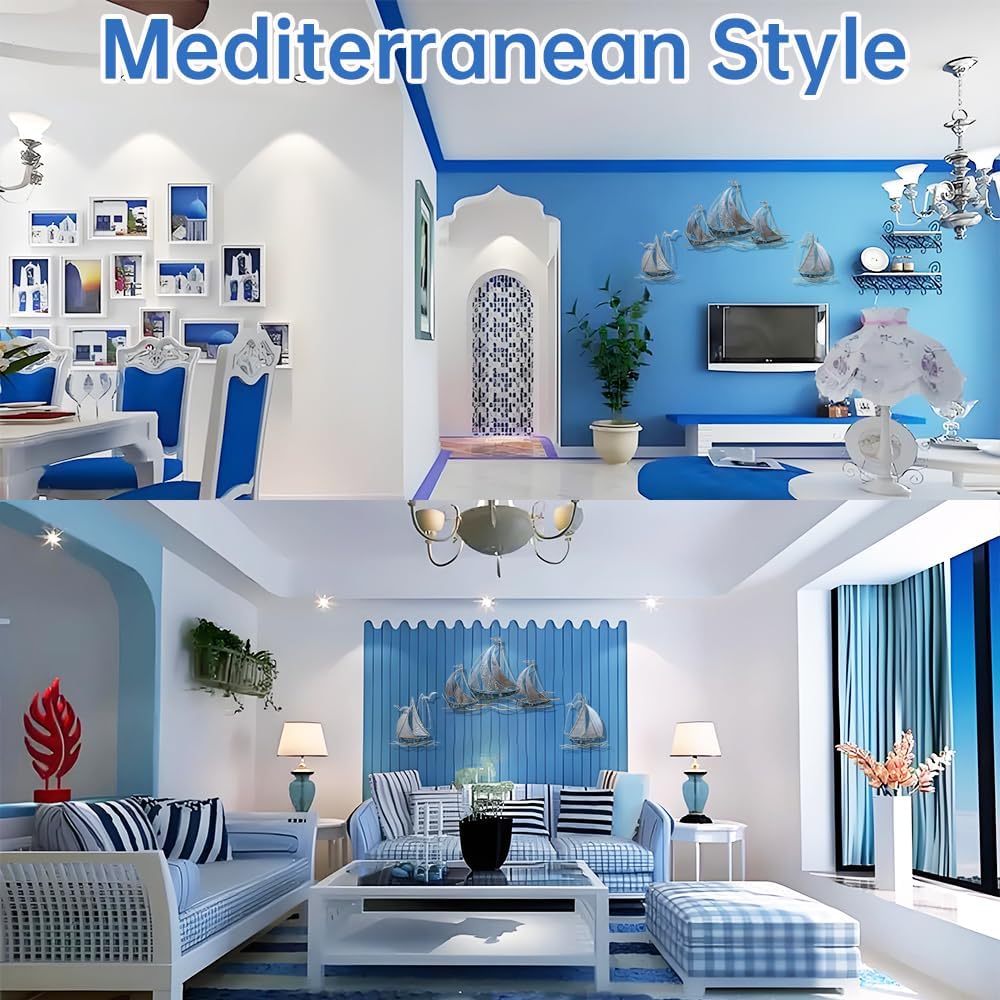 AIYIOUWE Metal Sailboat Wall Art, 3D Nautical Ship Large Metal Wall Art Decor, Coastal Boat Wall Hanging Sculptures Beach Artwork for Living Room Outdoor Bedroom