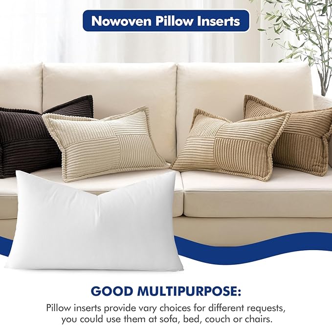 MIULEE 12x18 Pillow Inserts Set of 2, Rectangle Decorative Throw Pillow Premium Fluffy Lumbar Pillow Forms Sham Stuffer for Living Room Sofa Couch Bed