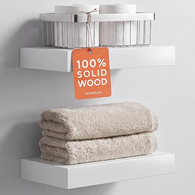 Homeforia White Floating Shelf 12 inch, High End Solid Real Wood Small 12inch Floating Shelves for Wall Mounted, White Wooden 12 in Floating Shelves, Heavy Duty Bracket, 12 X 6.5 X 1.75 inch, Set of 4