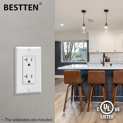 BESTTEN 50 Pack 20 Amp Outlet, Tamper-Resistant (TR) Standard Electrical Wall Outlet, UL Listed, Decorator Receptacle with Wall Plate, 20A/125V/2500W, for Residential and Commercial Use, White