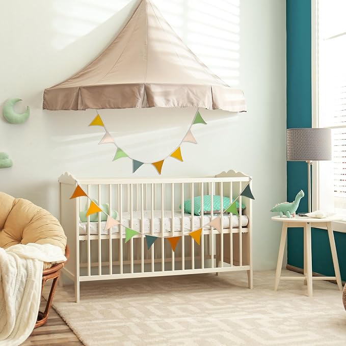 Oudain 2 Pcs Pennant Banner Flags Nursery Garland Triangle Bunting Flags Playroom Wall Decor Banner for Nursery Baby Shower Birthday Boho Wedding Party Event, Each 7.75 ft(Retro Forest Color)
