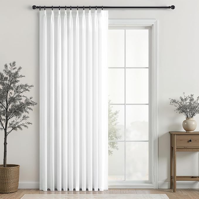 Topfinel 105 Inches Long Pinch Pleated Semi Sheer Curtains,Beige White Blended Light Filtering Window Curtains 105 Length for Living Room Bedroom Pinch Pleat Drapes with Hooks 1 Panels 60" Wx105 L
