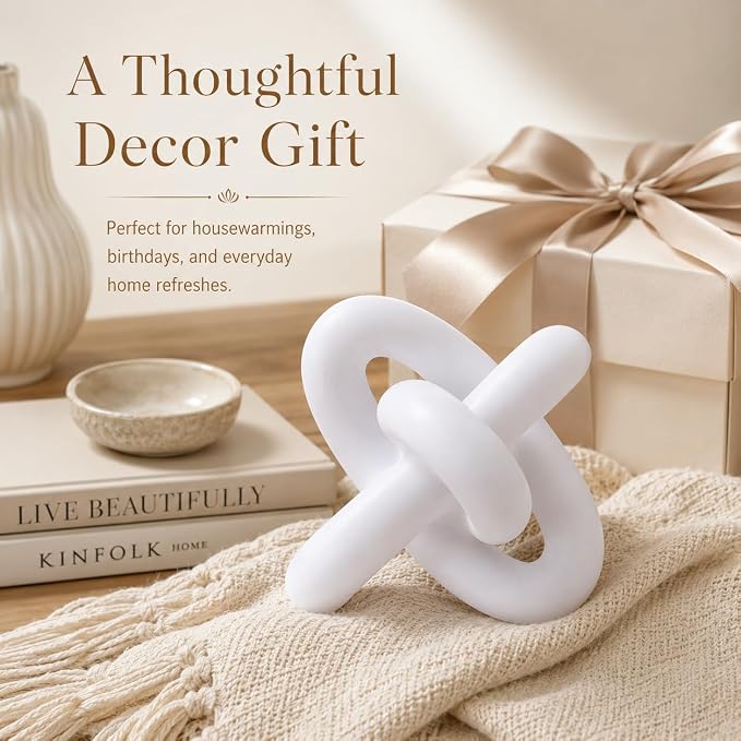 XMGZQ White Knot Decor for Coffee Table Book,Chain Link Decor for Bookshelf Entry Table TV Stand,Minimalist Knot Sculpture for Home Living Room,Object Decoracions para sala,adornos para sala Modernos