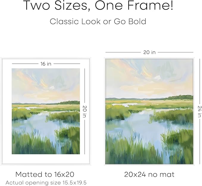 Homeforia 20x24 Picture Frame White, High End Metal 20x24 Frame Matted to 16x20 Print, 20 x 24 White Poster Frames with Mat 16 by 20 inch Photo, 24x20 Hanging Frame, Tempered Glass, Wall Kit, Set of 2