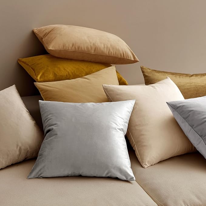 MIULEE Velvet Throw Pillow Covers 18x18 Inch, Pack of 2 - Sliver Gray, Super Soft Decorative Square Cushion Cases Modern Luxury Home Decor for Sofa, Couch, Bed, Chair with Invisible Zipper