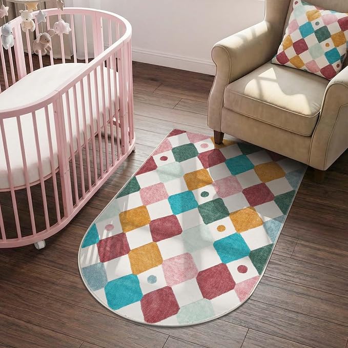 jinchan Macy Arched 3x5 Washable Kids Area Rug, Modern Colorful Checkered Diamond Rug for Nursery Bedroom Study Corner, Soft Low-Pile Non-Slip Doormat Dirt Trapping Chair Mat, Confetti on Cream