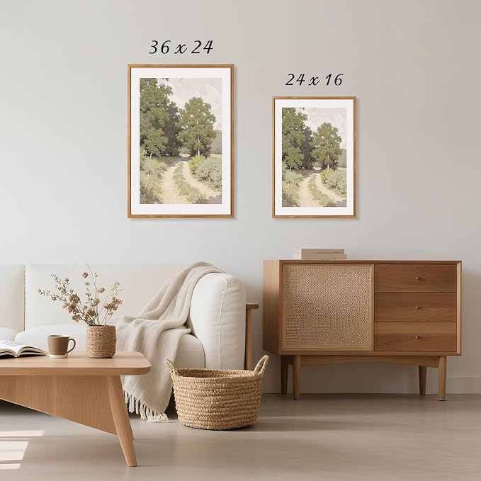 CHDITB Farmhouse Countryside Framed Canvas Wall Art, Rustic Nature Landscape Wall Decor, Vintage Pastoral Scenery Painting, Rural Meadow Path Artwork for Living Room, Bedroom, Office 24"x36"x3