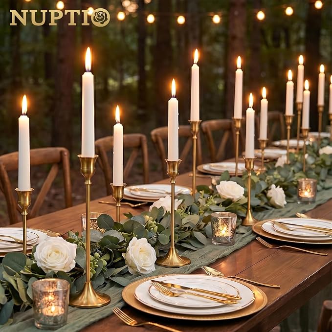 2 Sets(6 Pcs) Brass Gold Metal Taper Candle Holders Candlestick Holders, Vintage Modern Decorative Centerpiece Candlestick Holders for Table Mantel Wedding Housewarming Gift
