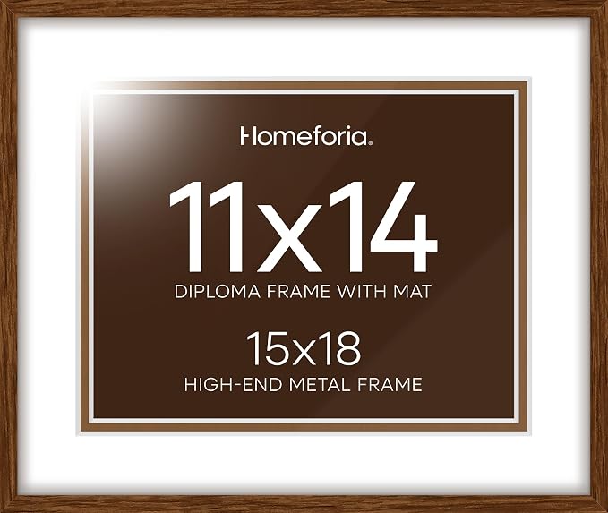 Homeforia 15x18 Diploma Brown Frame, High End Dark Oak 15by18 Certificate Wood Frames with Mat 11x14, 15 x 18 Walnut Wooden Document Frame, Graduation Degree Frames, Tempered Glass, Wall Kit, Set of 2