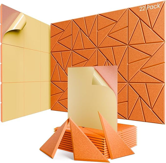 22 Pack Acoustic Panels with Self-Adhesive, 12"X 12"X 0.4"Sound Proof Foam Panels, Sound Panels High Density, Soundproof Wall Panels for Home Studio Office Orange