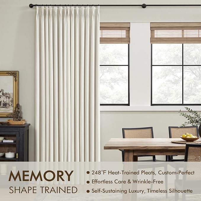 MIULEE Pinch Pleated Blackout Curtains Extra Wide 60 Inches, Natural Linen Blend for Sliding Doors, Memory Trained Thermal Insulated Drapes for Bedroom Living Room, 84 Inches Long, 2 Panels