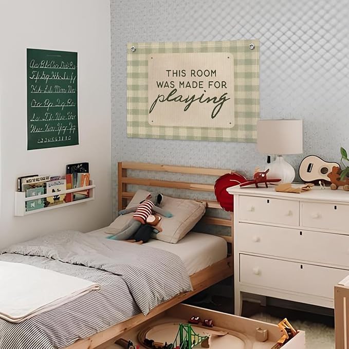 Playroom Wall Decor, This Room Was Made For Playing Playroom Banner, Banner Flag Wall Hanging Decor for Toddler Boy Room Nursery 20x30 Inch - Sage Green