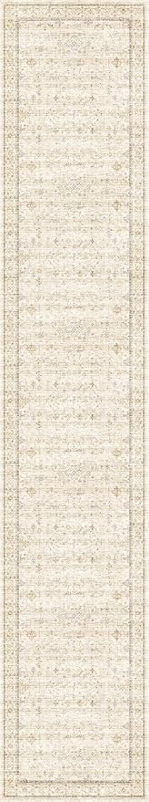 Light Beige 3x16 Long Hallway Runner Rug, Non Slip Farmhouse Kitchen Rugs, Geometric Floral Modern Entryway Floor Mats, Washable Non-Slip Stain Resistant Low Pile Throw Rug Indoor Door Mat