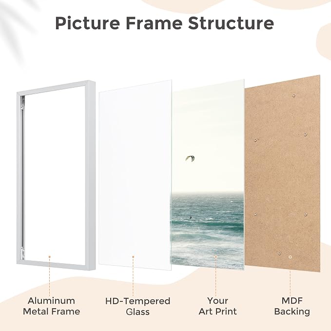 19x27 Metal Picture Frame, Aluminum Poster Frame with Real Glass, Silver | Sleek Silver 27x19 Frame with Tempered Glass for Wall Display, Posters, Art & Photos | Wall Kit Included