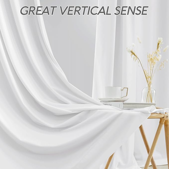 RYB HOME White Velvet Curtains 108 inch, 2 Layers Room Darkening Window Curtains for Living Room Thermal Insulated Privacy Backdrop with Pleat Tape, White, W48 x L108 inch, 1 Panel