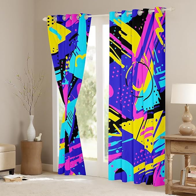 Feelyou Memphis Geometric Curtains for Bedroom Living Room 80s 90s Memphis Blackout Curtainsative Colorful Abstract Darkening Dreapes Retro Fashion Style Window Treatments (2 Panels, 42 x 63 Inch)