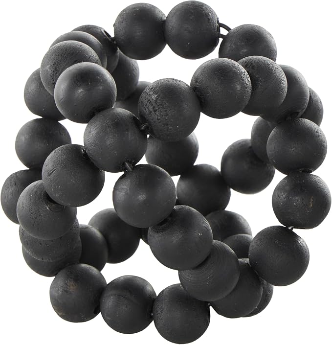 Deco 79 Wood Decorative Orbs & Vase Filler Beaded Decorative Balls with Overlapping Rings, Set of 3 Vase Filler 6', 5', 4'H, Black