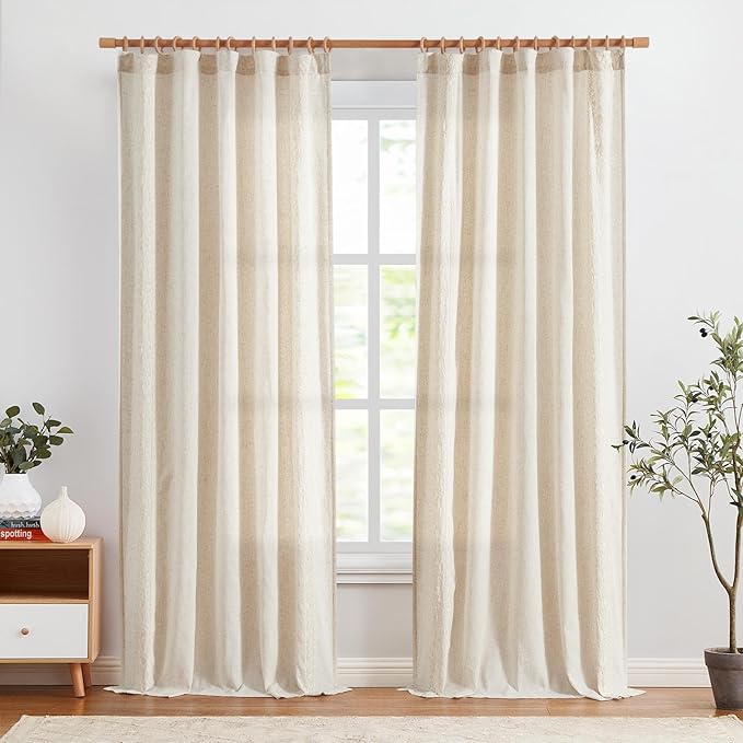 jinchan Weslie Boho Curtains for Living Room Ivory Vintage Floral Farmhouse Curtains 108 Inches Long Linen Drapes for Bedroom Embroidered Extra Long Light Filtering Drapes Rod Pocket 2 Panels