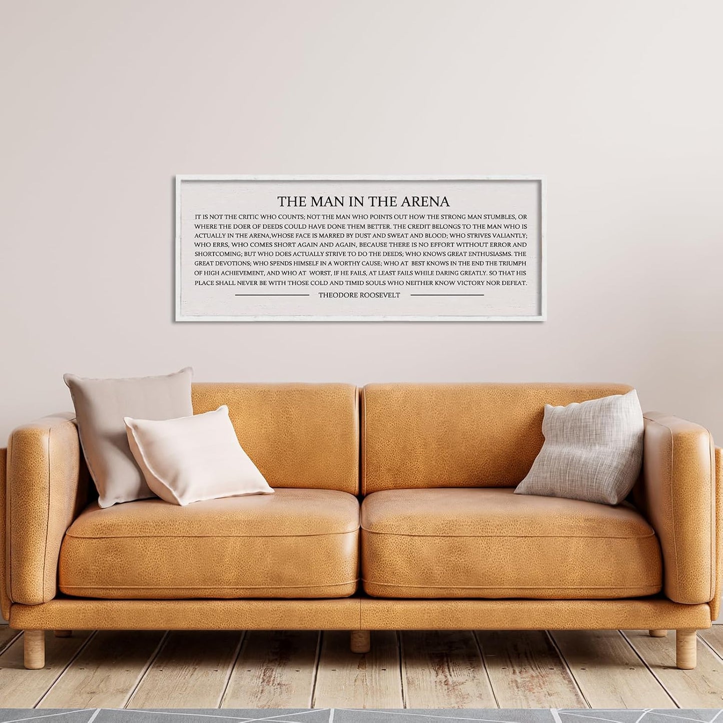 LuZhiQiang The Man in the Arena Wall Decor 40''x15'' Inspirational Quotes Office Wood Framed Sign Rustic Home Motivational Art For Man Entrepreneur Morden Living Room Wall Hanging Decor (White)