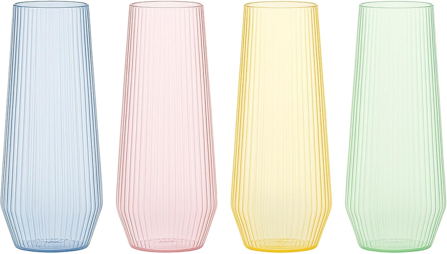 48 Pack Ribbed Ripple Stemless Toasting Glasses, Origami Durable 9 Oz BPA-Free Disposable Plastic Champagne Flutes for Weddings, Bars, Events, and Celebrations (48, Ribbed Color Collection)