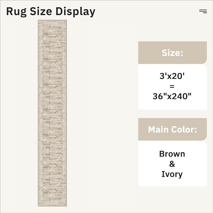 Soalmost 3x20 Hallway Runner Rug - Extra Long Carpet Runners for Hallways 20ft Non Slip Stain Resistant Rugs Runner for Living Room Bedroom 20 Feet Floor Carpet for Kitchen, Brown