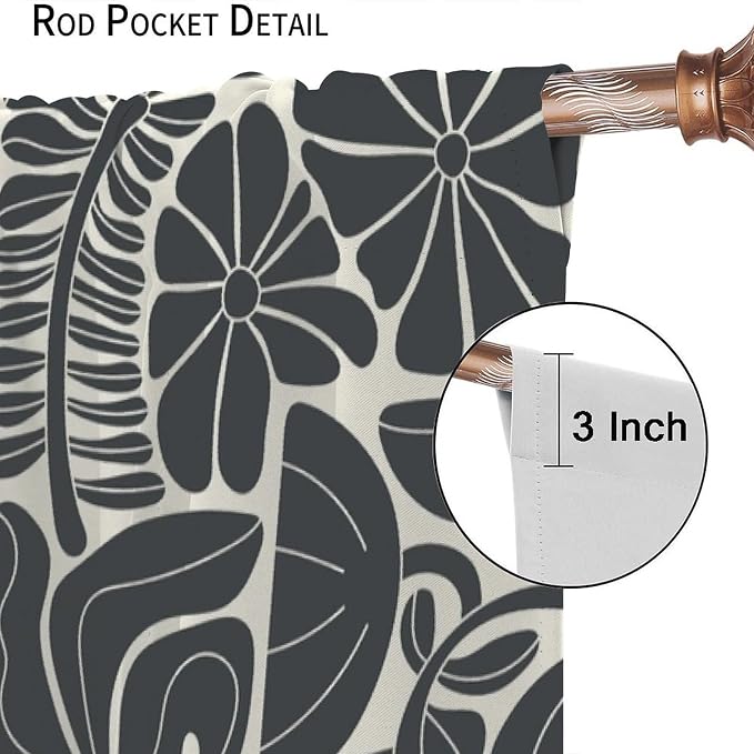 JESTRONRY Mid Century Boho Curtains, Modern Abstract Abstract Geometric Floral Pattern Print Blackout Window Door Curtains for Bedroom Living Room Home Decor 55x63in