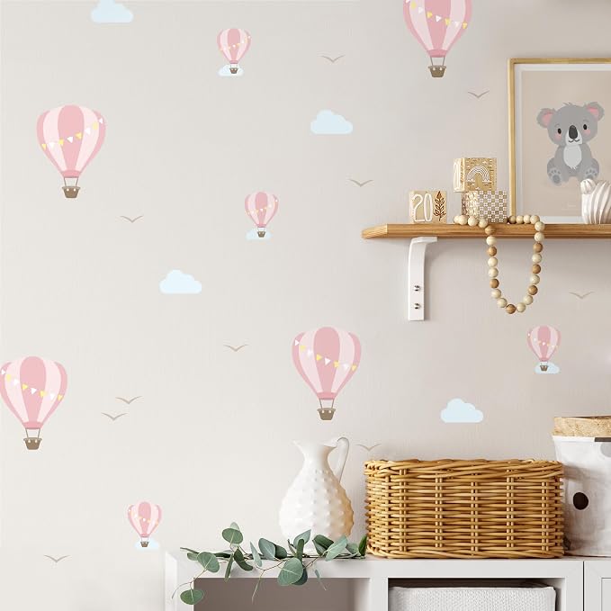 Removable Wall Decals for Kids Room – Peel and Stick Wall Stickers for Girls & Boys Bedroom, Playroom & Nursery – Easy to Apply Wall Decor - Hot Air Balloons